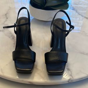 Open Edit Black Heels with Ankle Strap and Block Heel